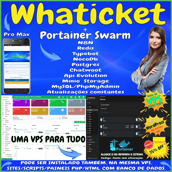 Painel Whaticket Max Pro + Sistema Portainer Swarm